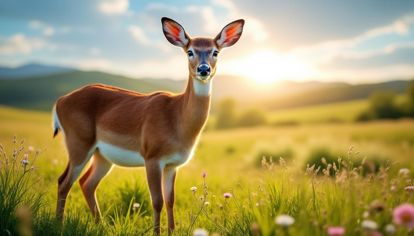 découvrez une photo spectaculaire d'un chevreuil dans un champ paisible à taulé, un moment de nature sauvage capturé avec beauté.