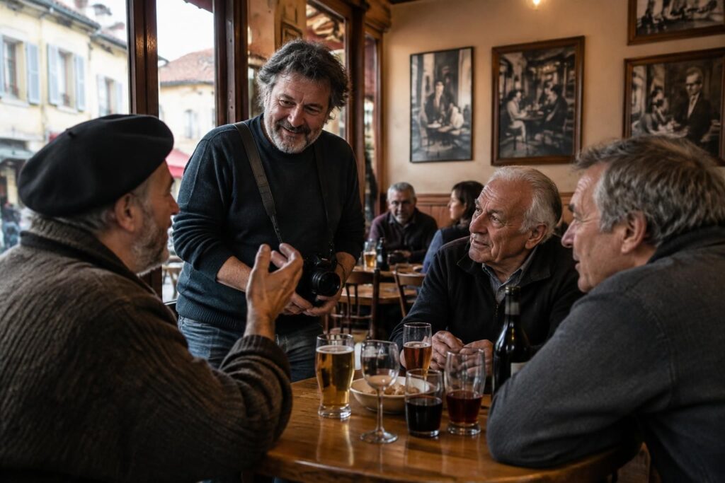 à lombez, le photographe alain bessat expose ses portraits de bistrots et raconte les rencontres qui inspirent ses clichés.